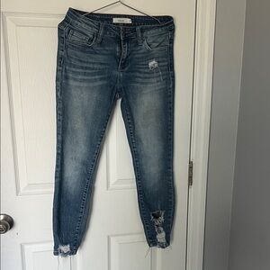 Cello Women's Ankle Distressed Jeans - Dark Blue